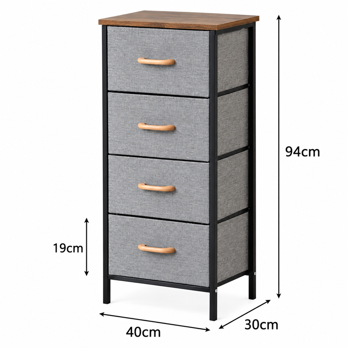 4-Drawer Fabric Storage Dresser, Tall Nightstand with Sturdy Metal Frame & Wood Top, Multi-scene Bedroom Organizer Cabinet