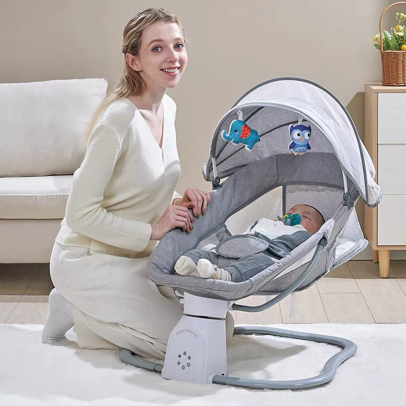 Electric Baby Rocker, Auto Swing Baby Bouncer with Remote Control, Bluetooth & Detachable Cushion for Newborn