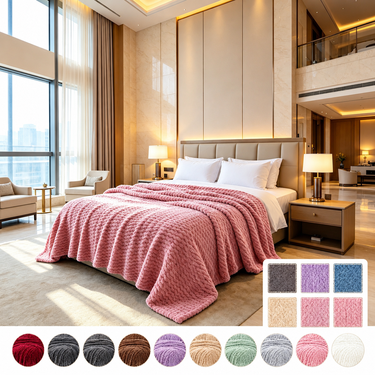 Luxury Ultra Soft Wave Flannel Blanket, King / Queen Size, Random Color