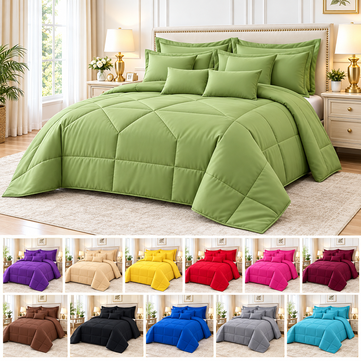 10‑Piece Solid Color Comforter Bedding Set, Soft Complete Bed In A Bag