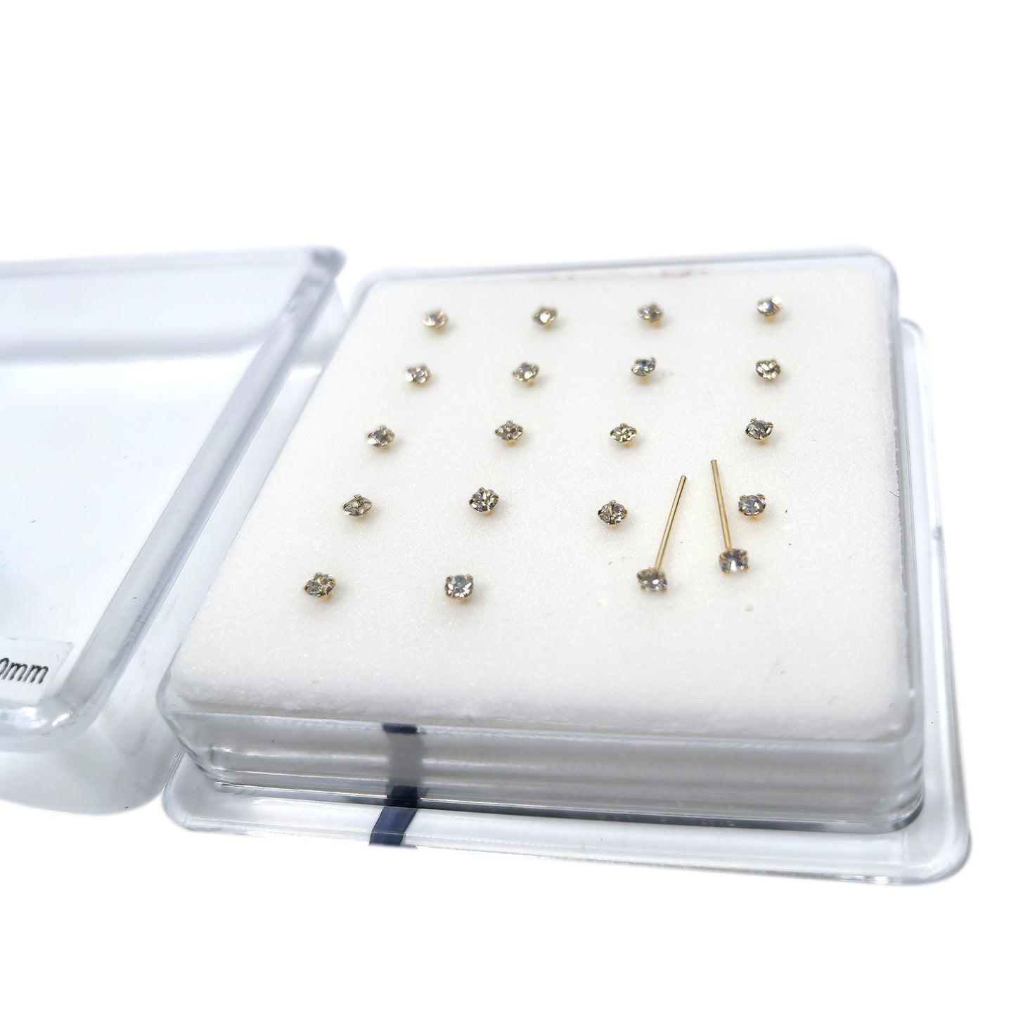 18K Gold-Plated Nose Studs with 2.0mm Diamond 10 Pairs Box Set