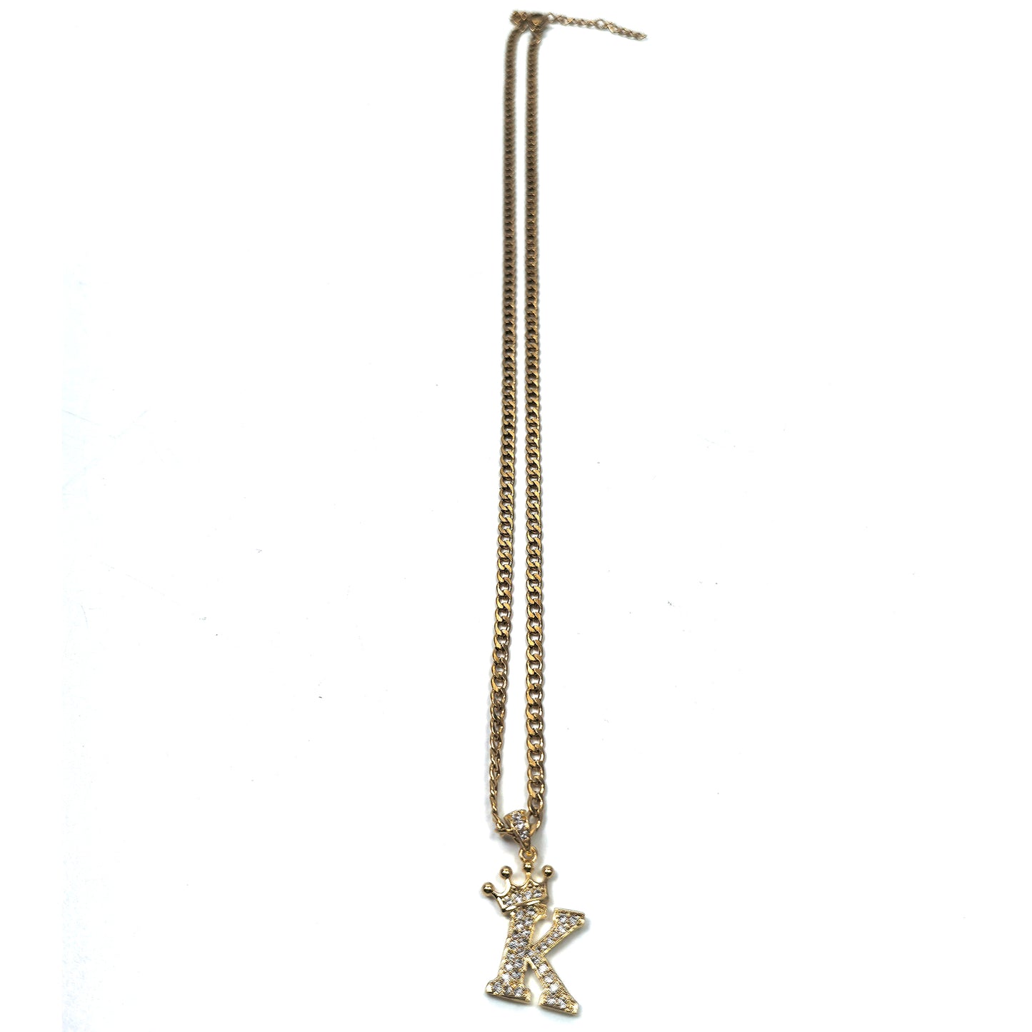 Gold Plated Monogram K Crown Pendant Necklace with Cubic Zirconia