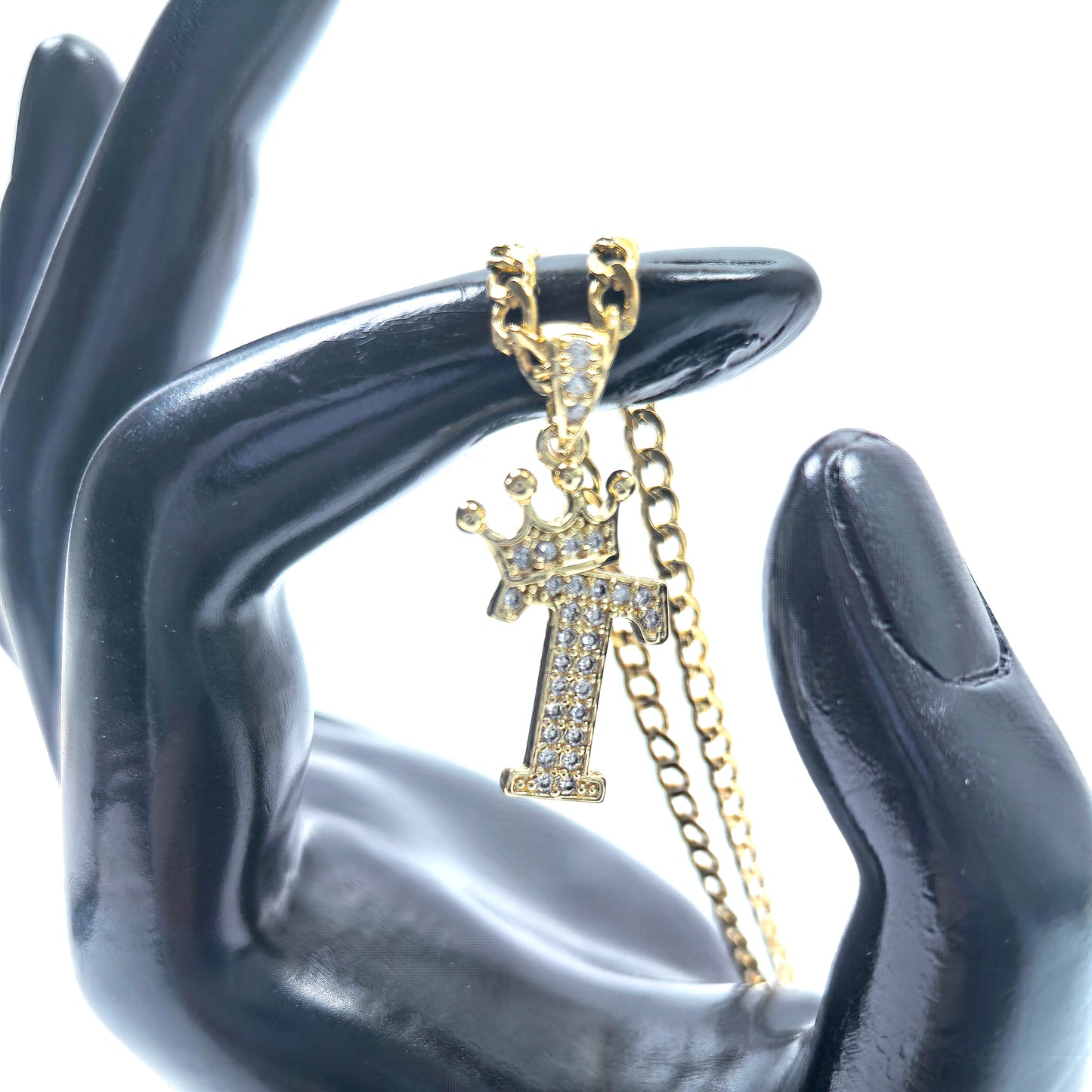 Gold Plated Monogram T Crown Pendant Necklace with Cubic Zirconia