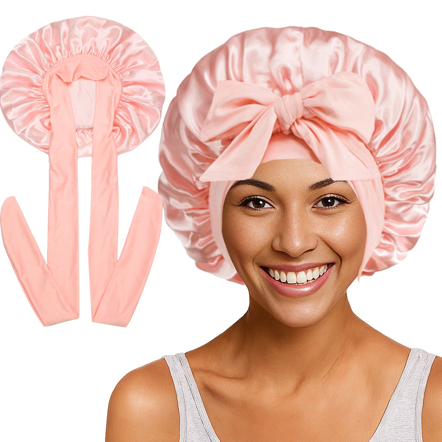 1 Piece, Satin Bonnet for Sleeping, Large Sleep Cap with Elastic Tie Band for Curly Hair