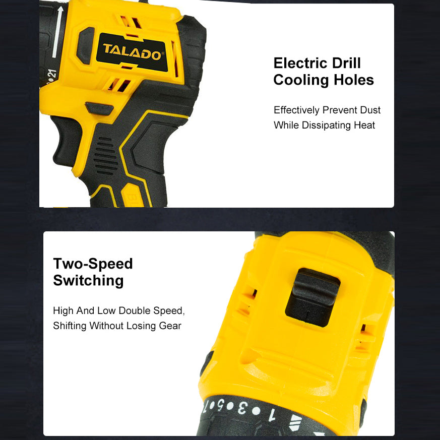 21V Cordless Drill, Electric Power Drill Set with Charger & 2 Batteries