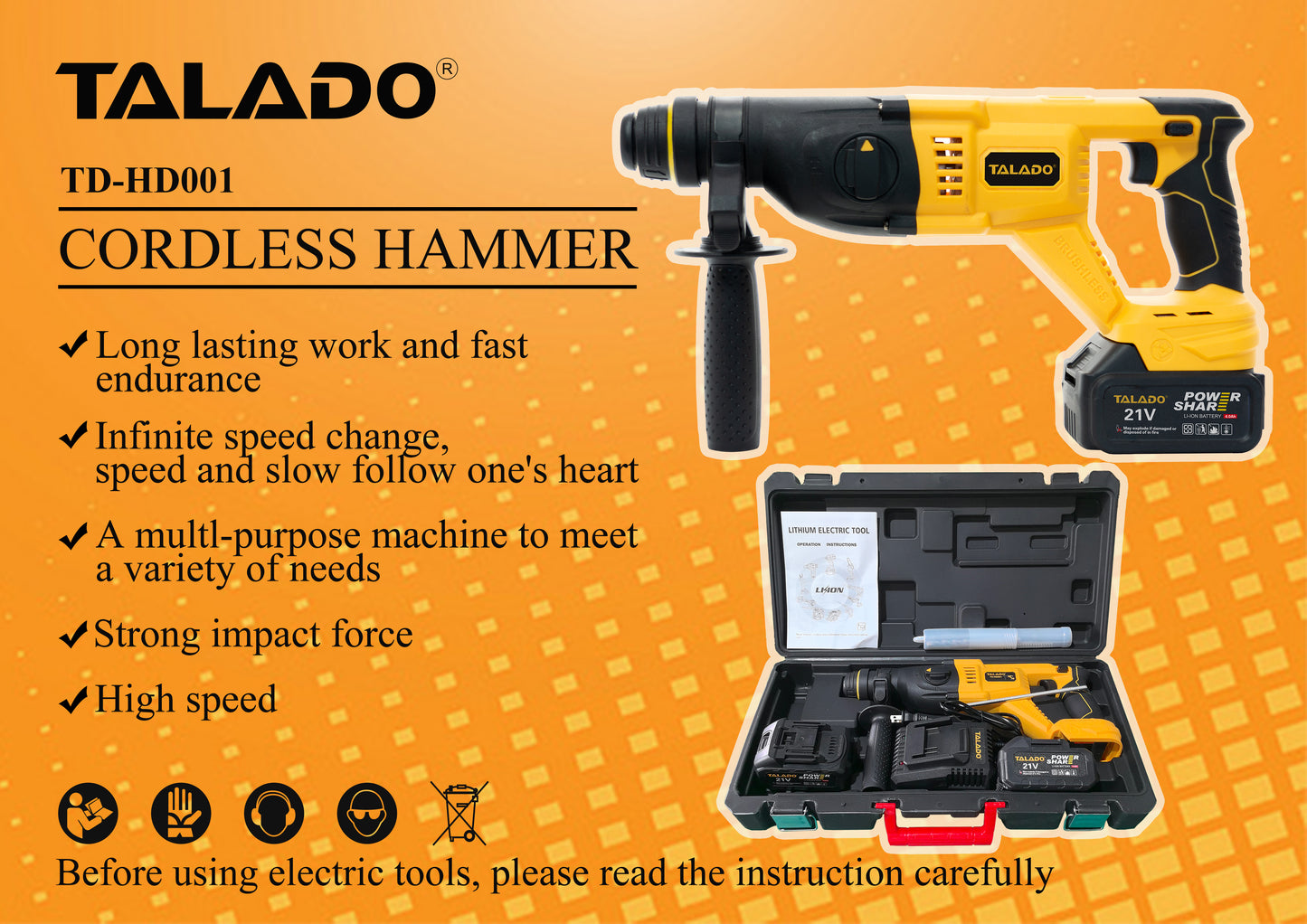 21V Brushless D-Handle Rotary Hammer Drill with 2 Batteries