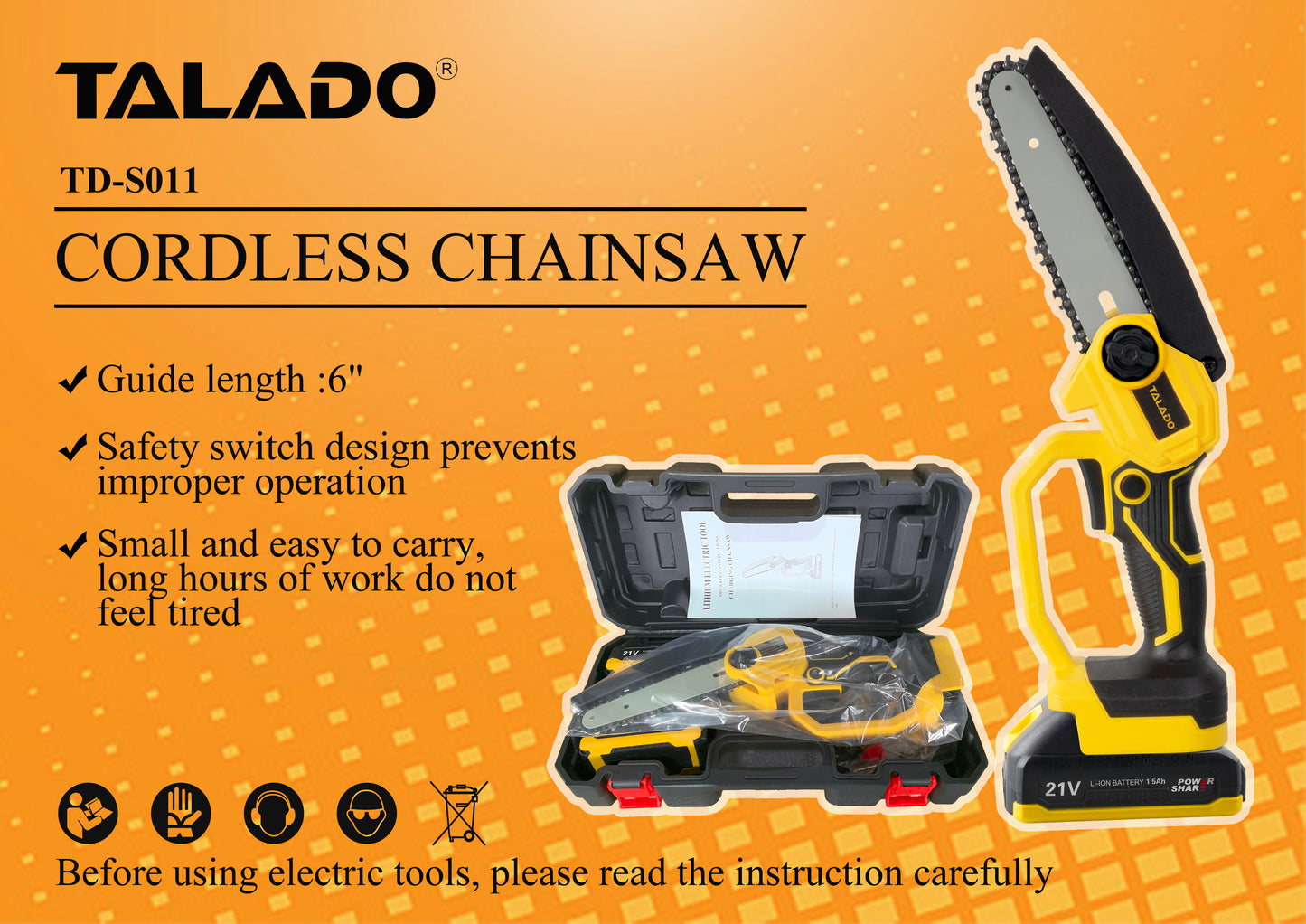 21V electric chain saw 6inch