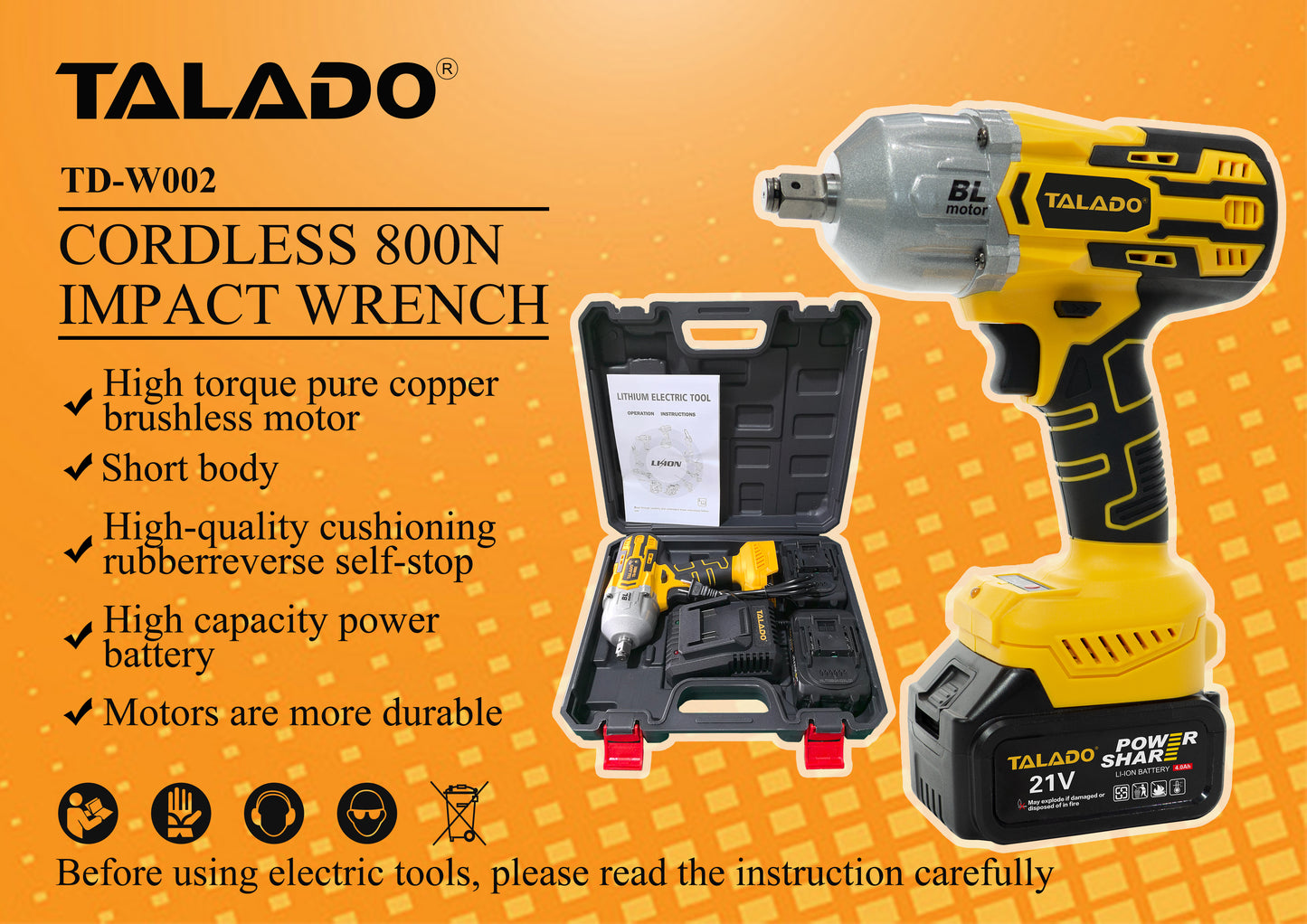 Cordless 1/2 inch Impact Wrench 590Ft-lbs (800N.m) Brushless Motor with 2 4.0 Ah Batteries