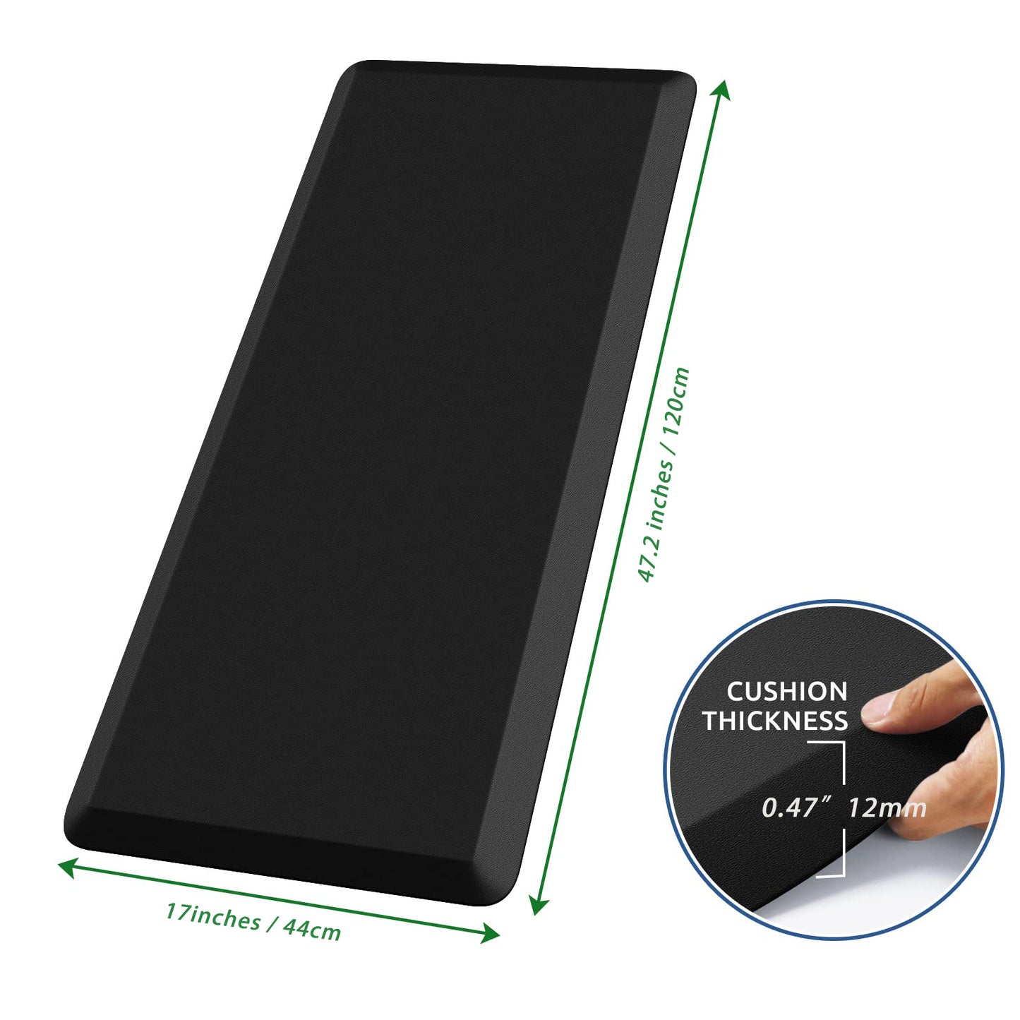12mm Thickness Non-Slip Waterproof Comfort Floor Mat 17 x 28 Inches / 17 x 47.2 Inches, Black