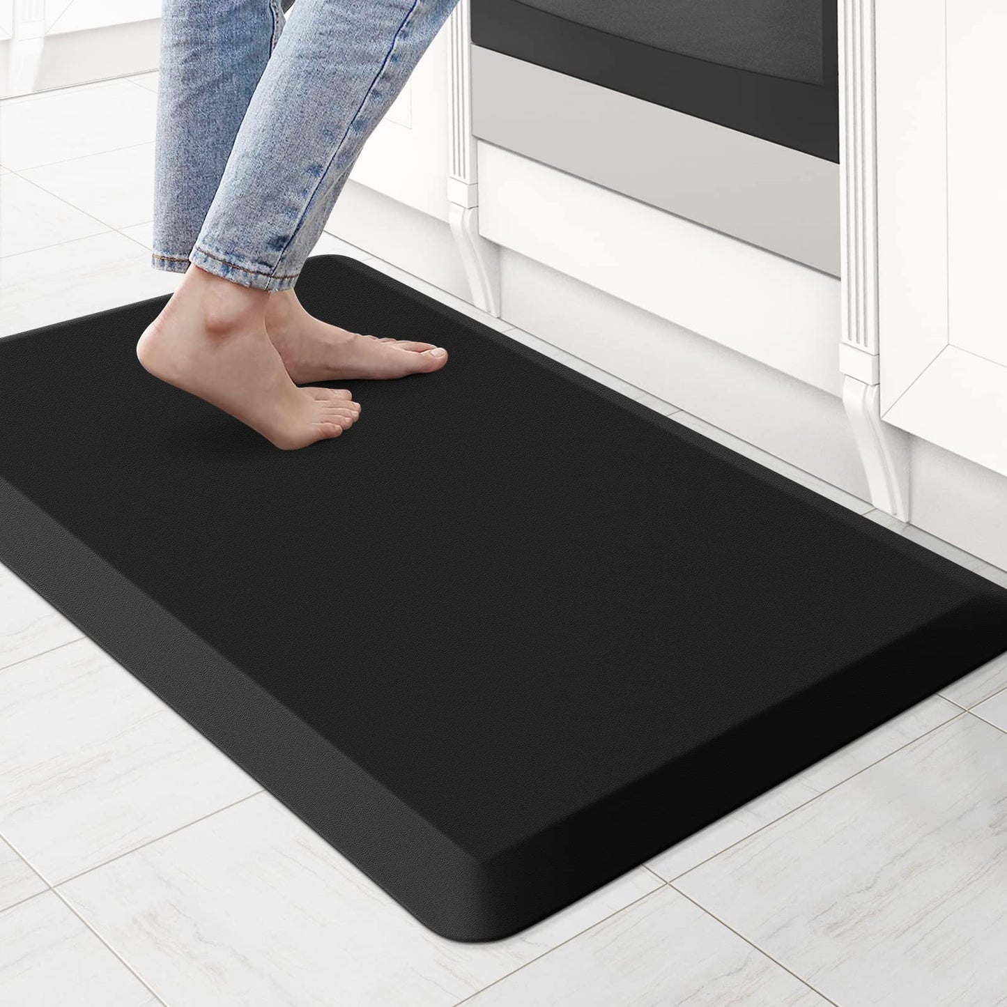 12mm Thickness Non-Slip Waterproof Comfort Floor Mat 17 x 28 Inches / 17 x 47.2 Inches, Black