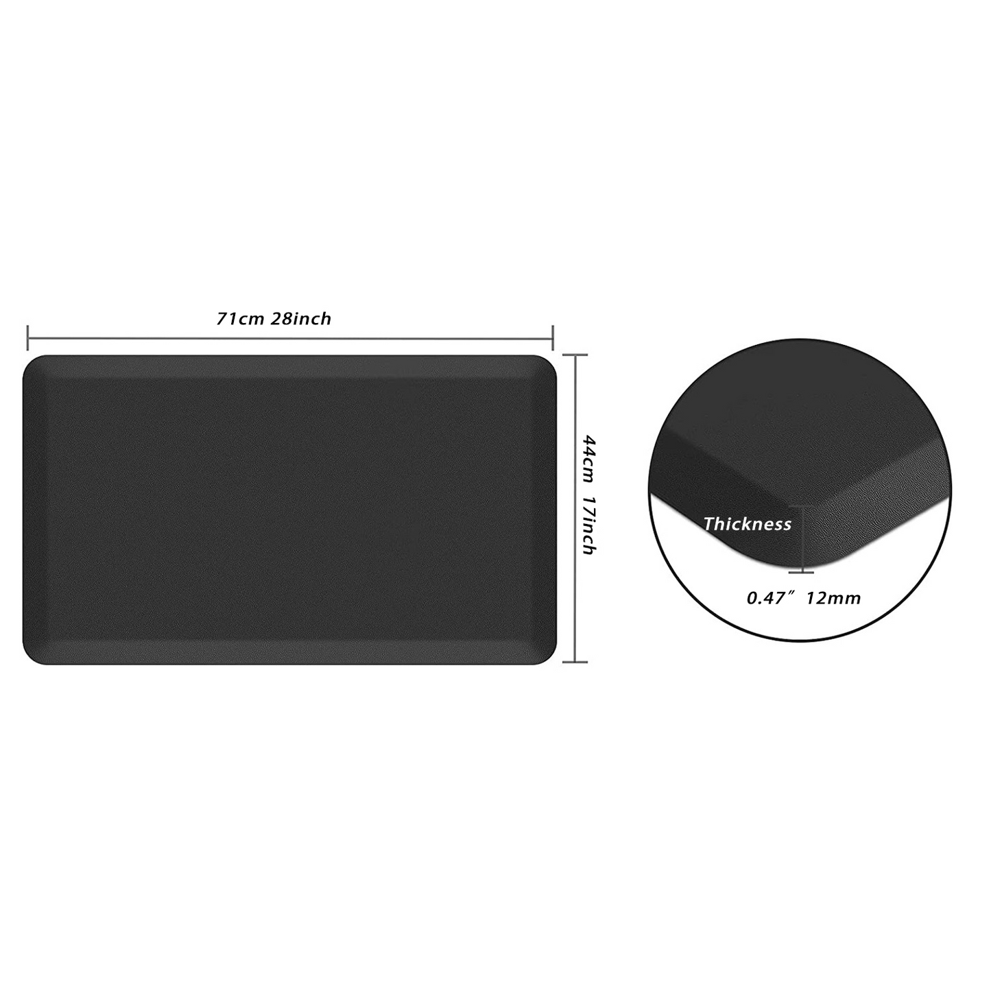 12mm Thickness Non-Slip Waterproof Comfort Floor Mat 17 x 28 Inches / 17 x 47.2 Inches, Black