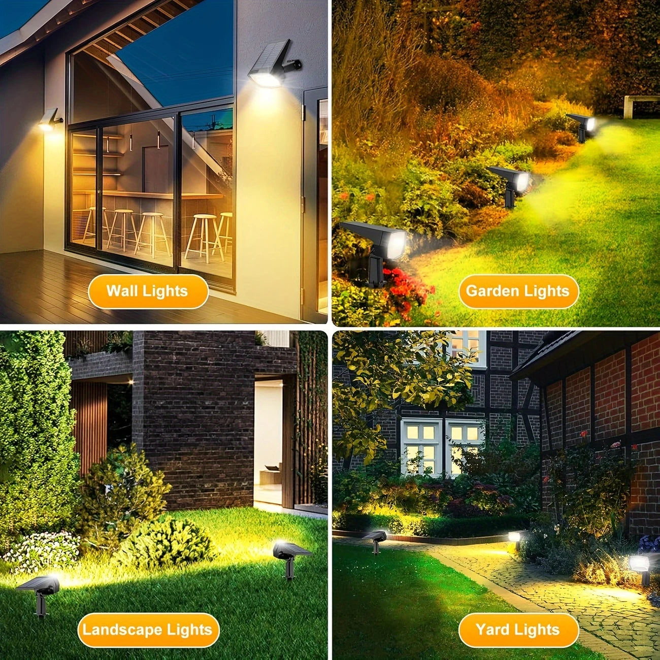 Solar Outdoor Waterproof Spotlights Wall 2 Pack, Wall Mounted Option