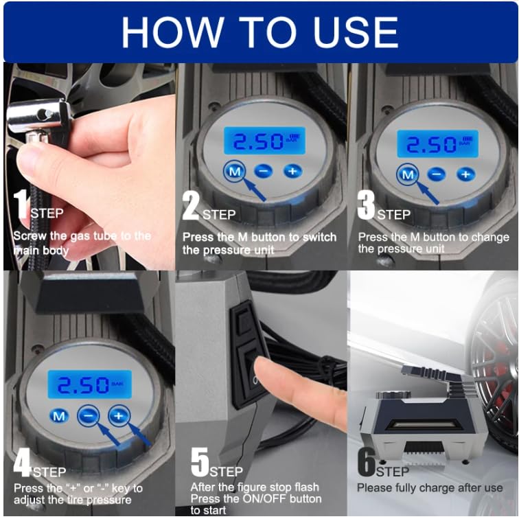 Portable Air Compressor Car Tire Inflator With Digital Pressure Gauge (150 PSI 12V DC)