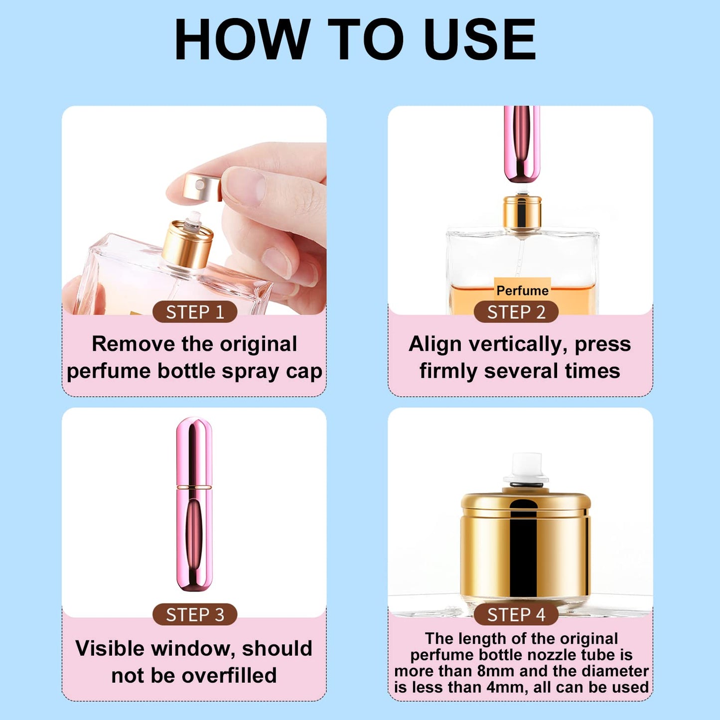 Refillable Travel Perfume Mini 5ml Sprayer for Perfume, 4pcs Pack