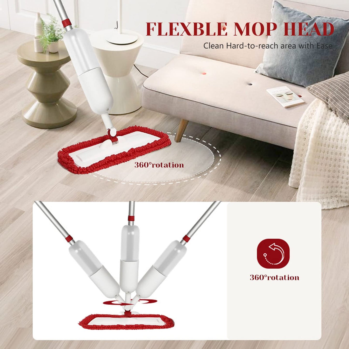 Spray Mop for Floor Cleaning with 3 Washable Pads