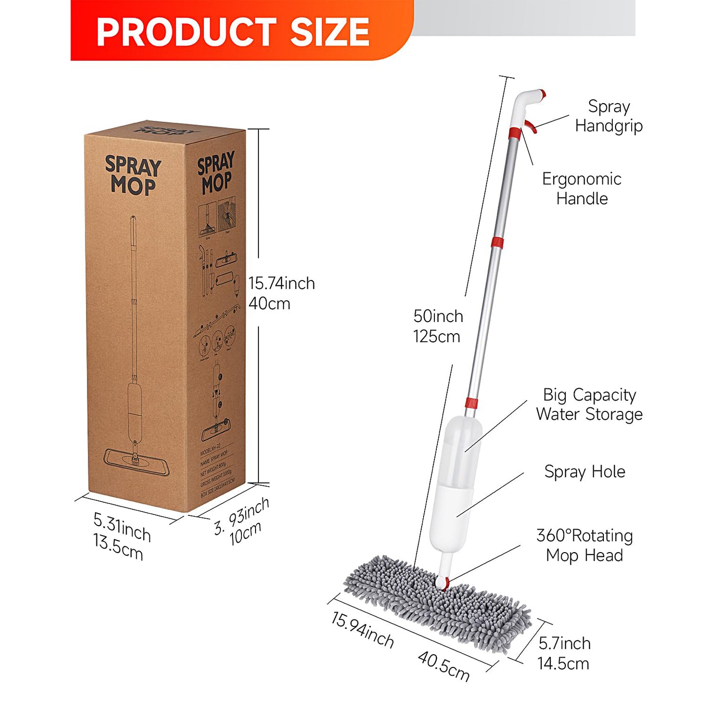 Spray Mop with 3 Reusable Double Side Microfiber Washable Pads