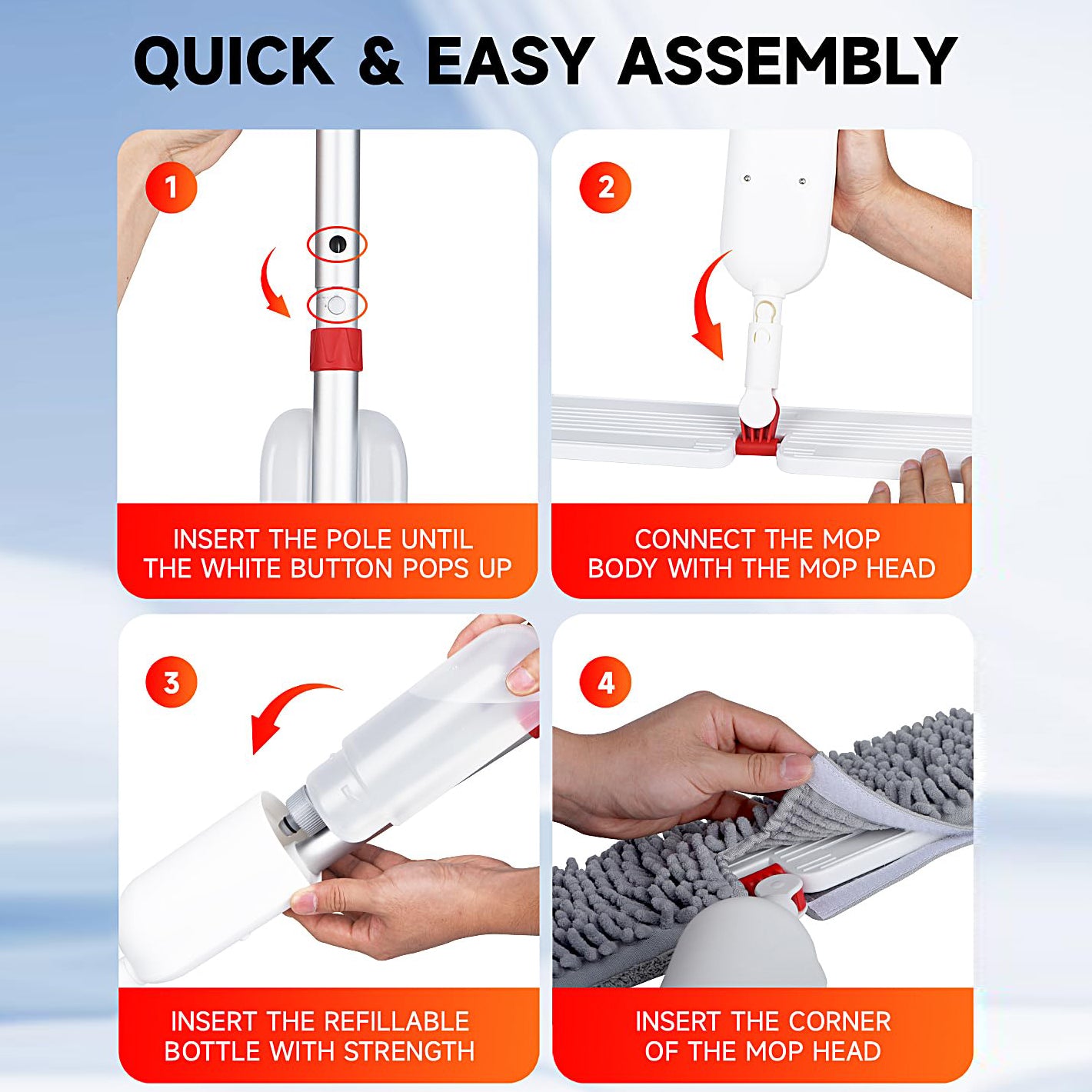 Spray Mop with 3 Reusable Double Side Microfiber Washable Pads