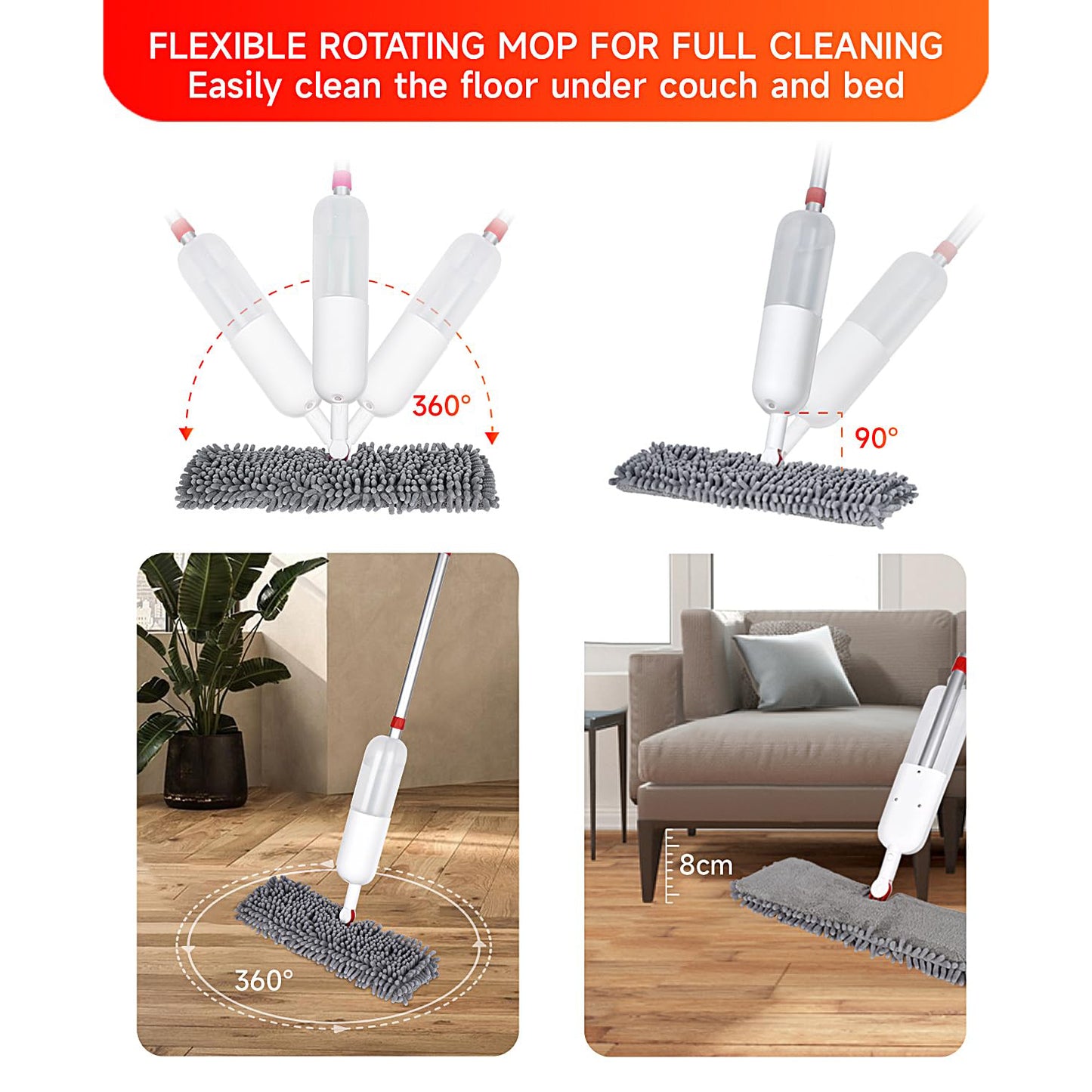 Spray Mop with 3 Reusable Double Side Microfiber Washable Pads