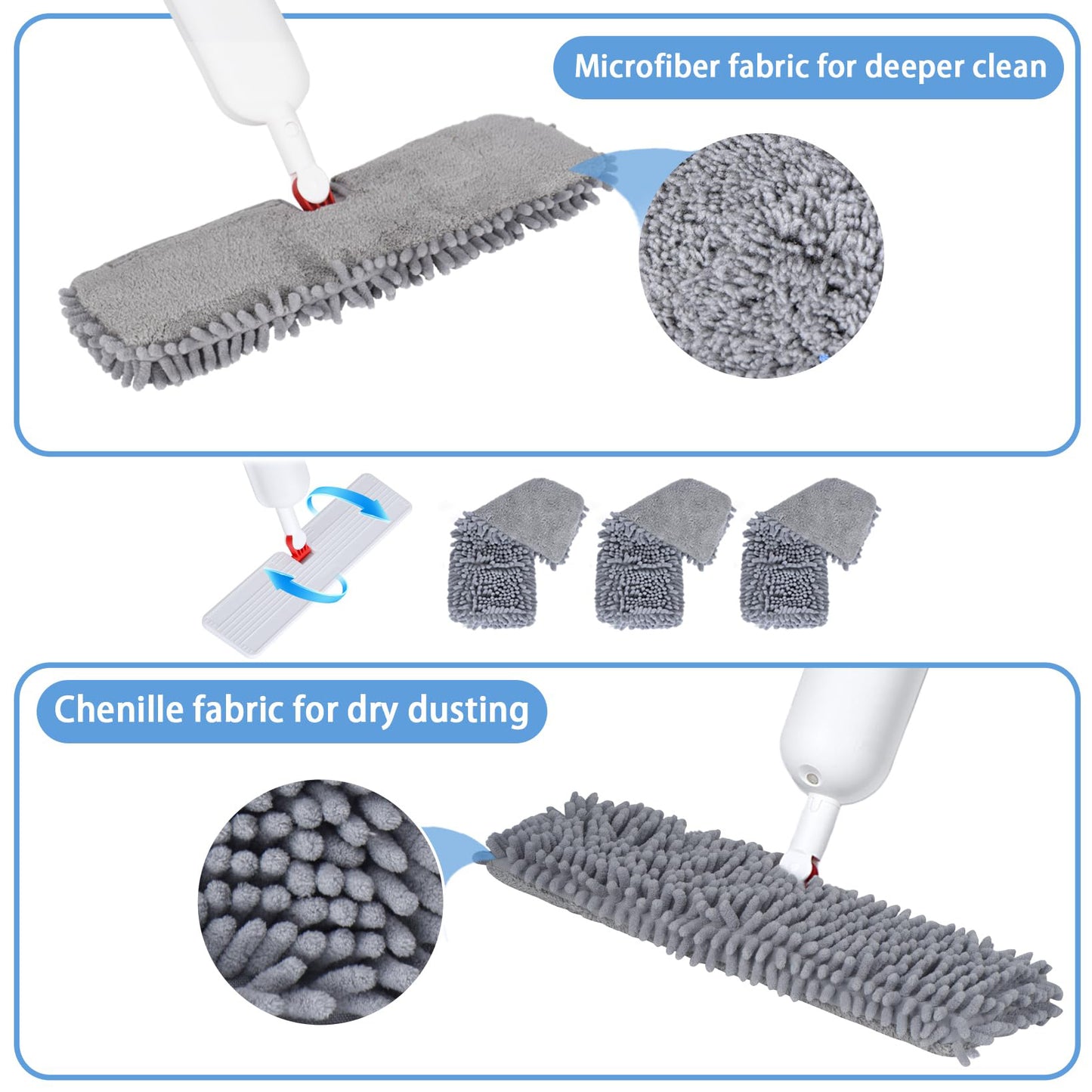 Spray Mop with 3 Reusable Double Side Microfiber Washable Pads
