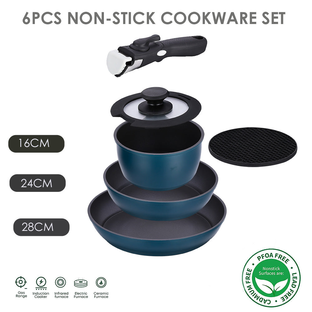 Ceramic Nonstick Cookware Set with Detachable Handle, 6PCS
