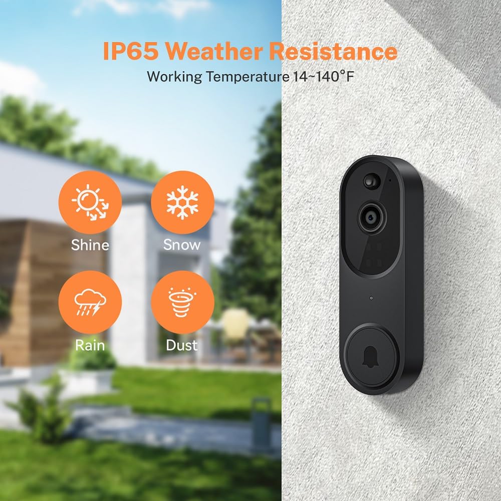 Wifi Wireless Smart Video Doorbell, Black