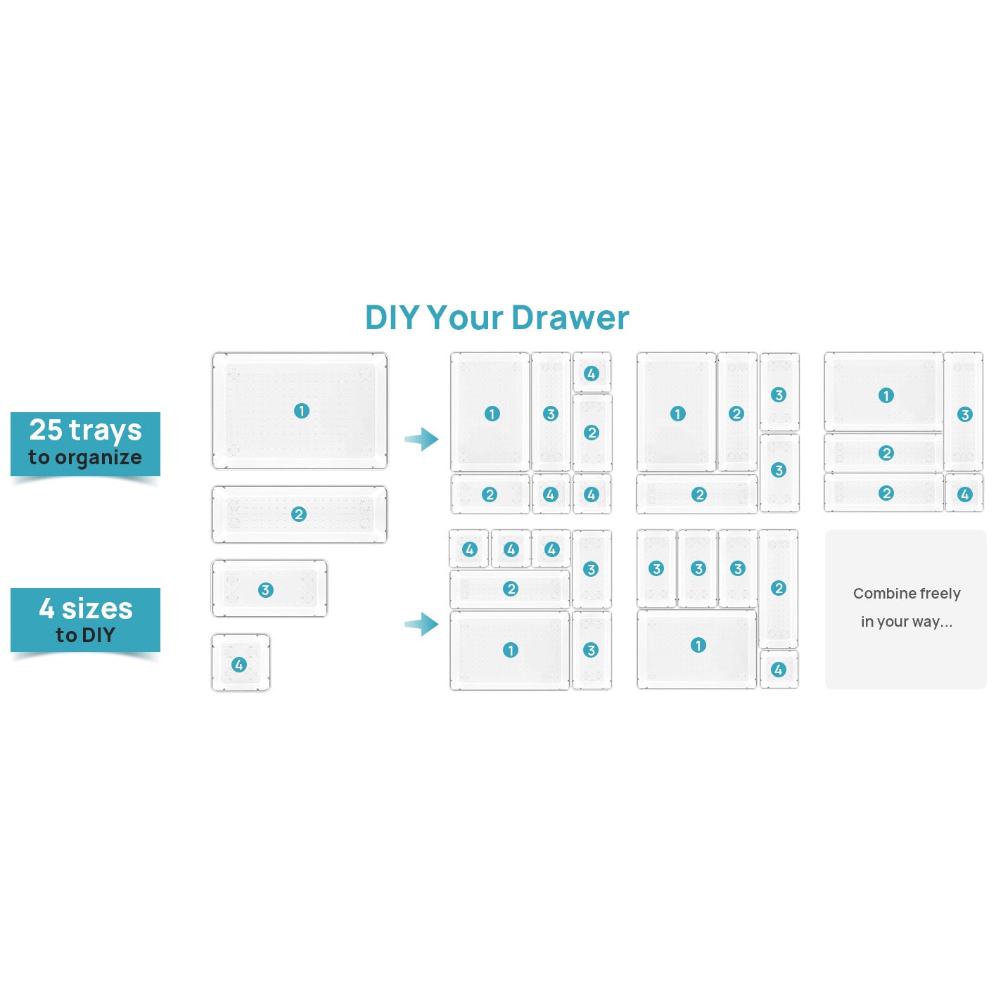 25-Piece Drawer Organizers Set with 4-Size (3 Color Options)