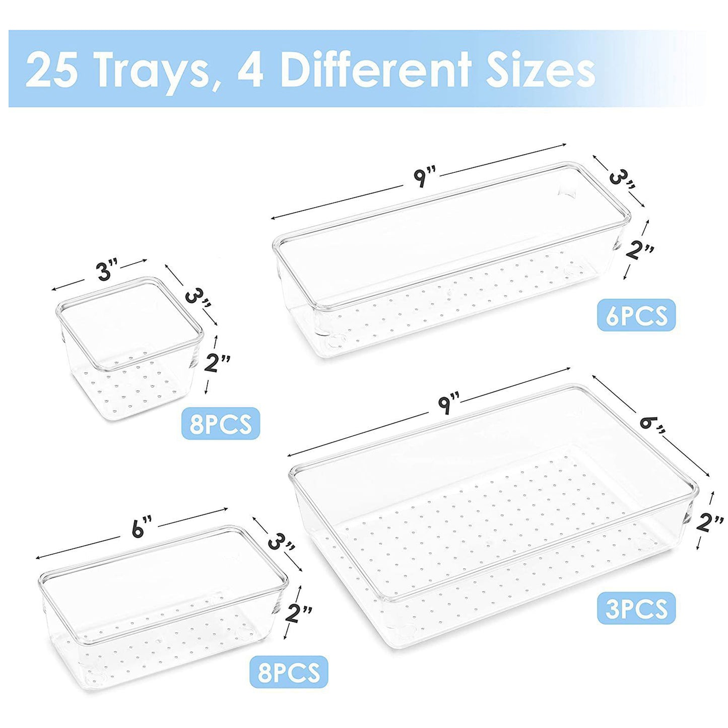 25-Piece Drawer Organizers Set with 4-Size (3 Color Options)