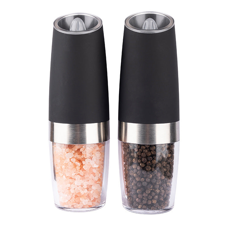 Battery Powered Gravity Electric Pepper Grinder with LED Light 2 Units, Black