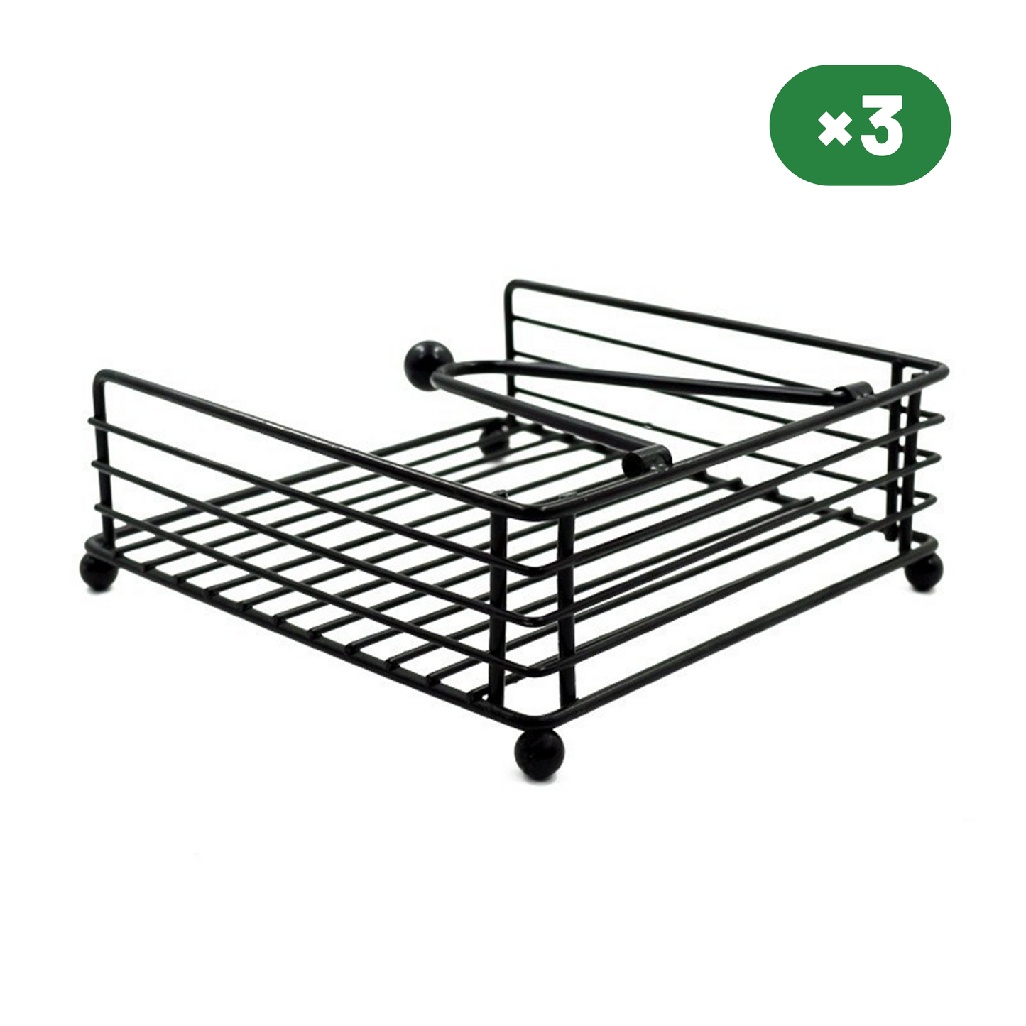 Flat Napkin Holder with Weighted Arm 3 Units, Black