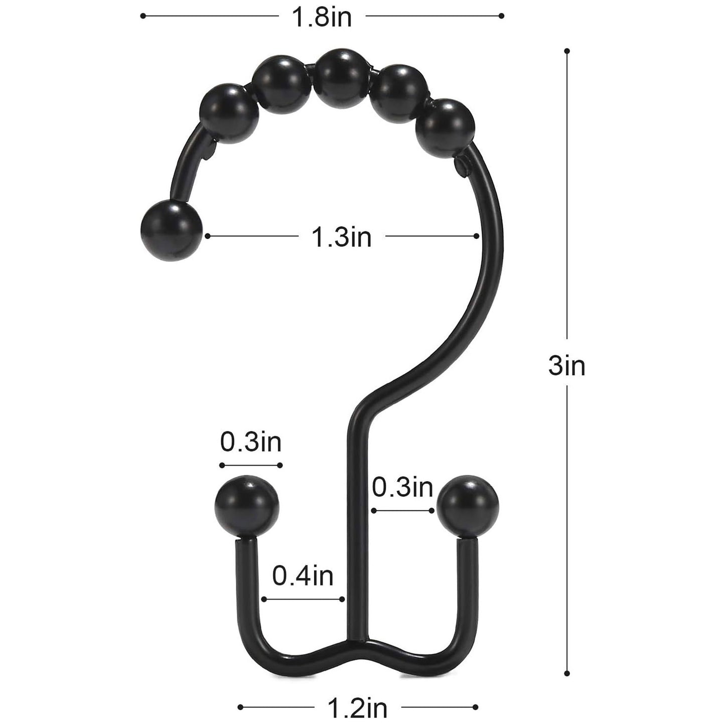 Double Shower Curtain Hooks 24 Units (3 Color Options)