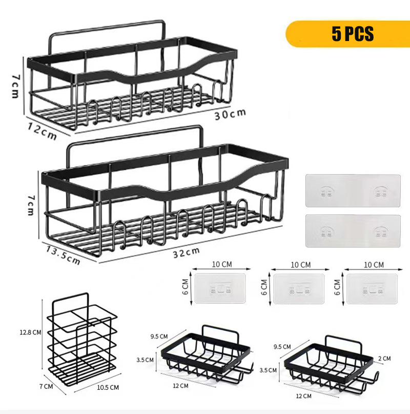 Large Capacity Bathroom Organizers 5-Piece Set / 2-Piece Set, Black