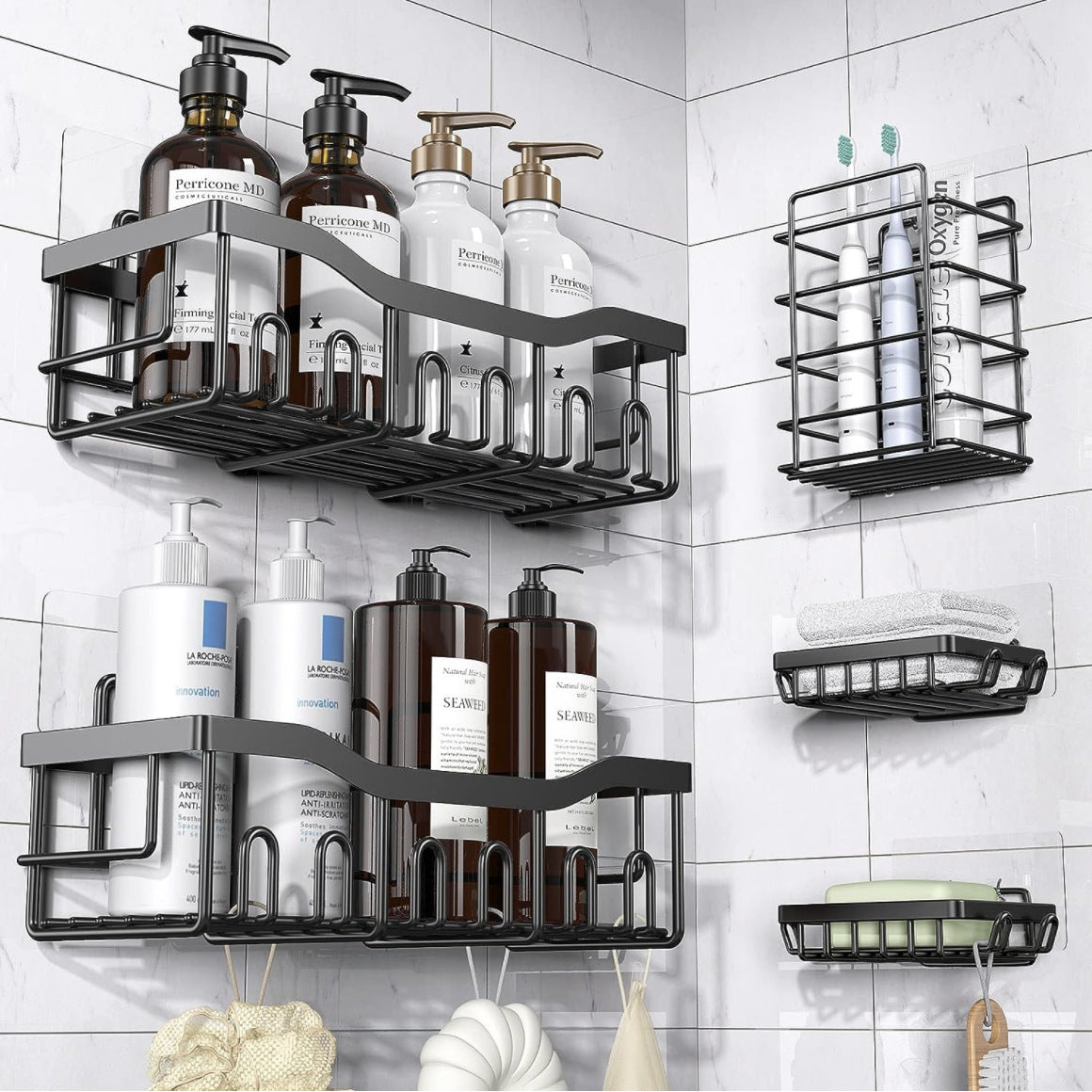 Large Capacity Bathroom Organizers Set, Black