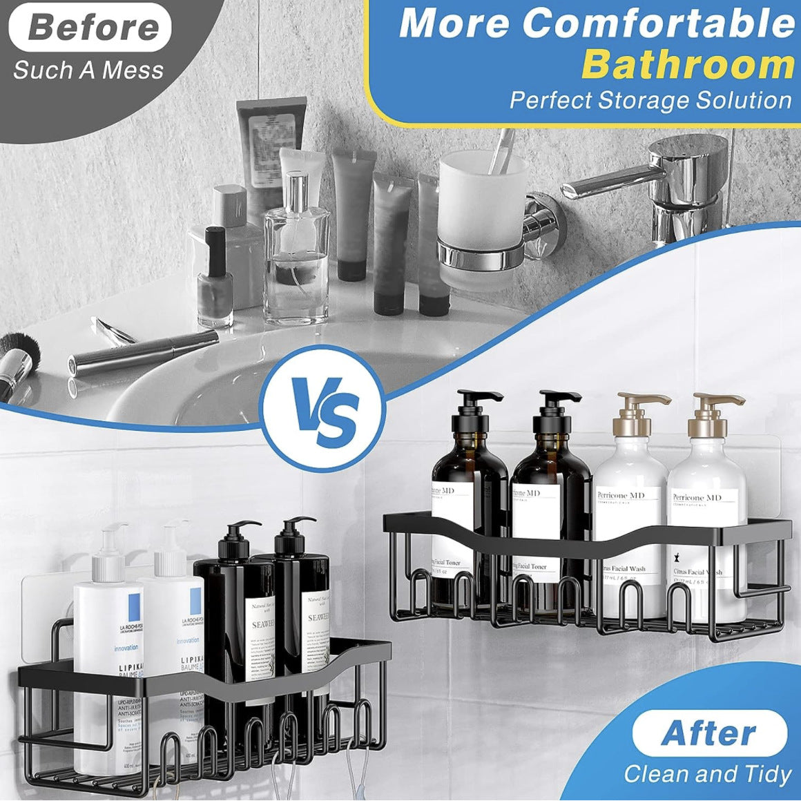 Large Capacity Bathroom Organizers 5-Piece Set / 2-Piece Set, Black