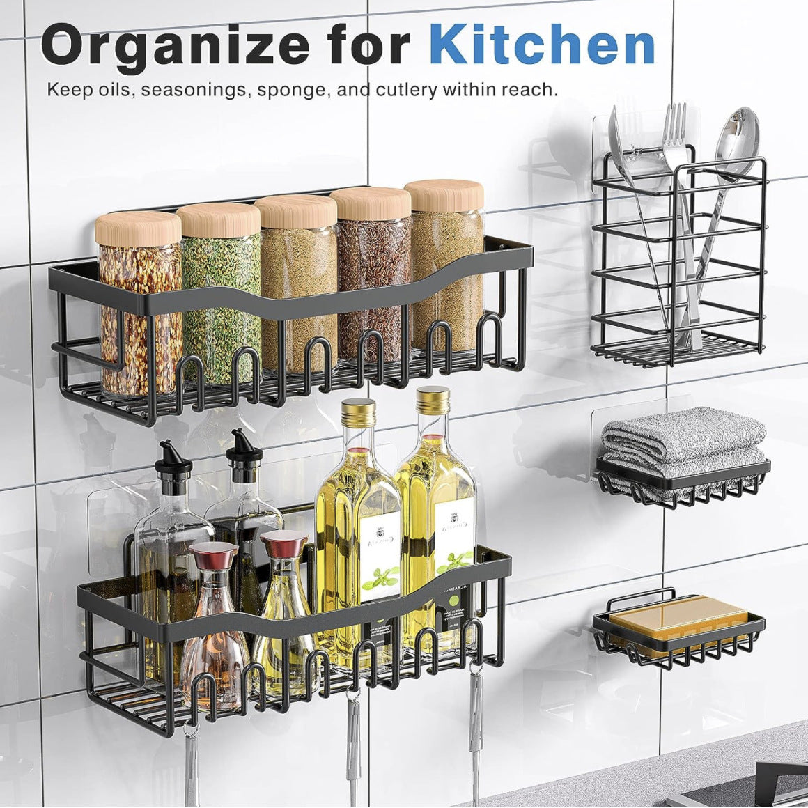 Large Capacity Bathroom Organizers 5-Piece Set / 2-Piece Set, Black