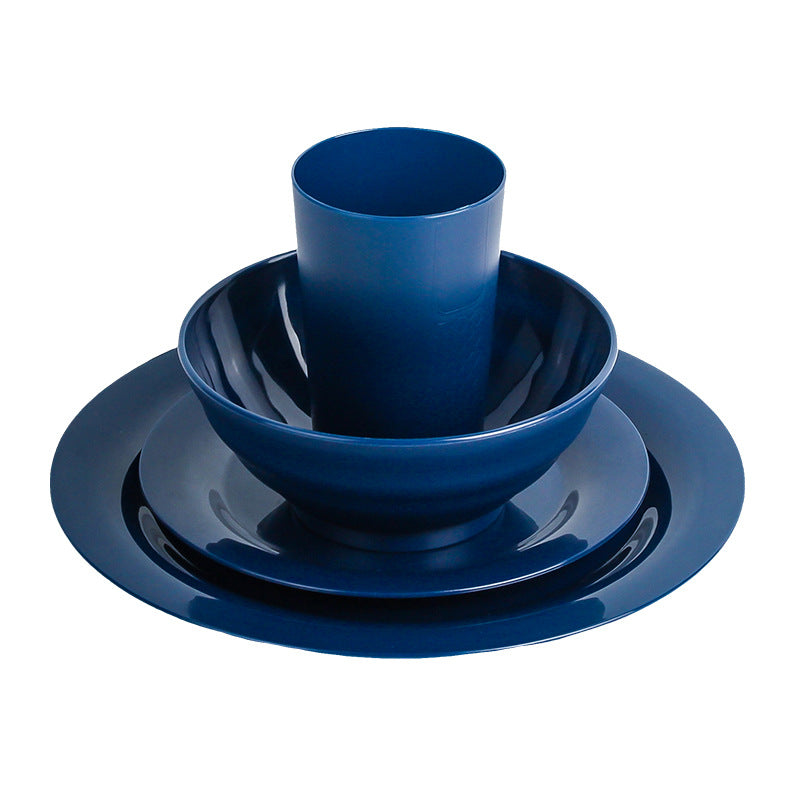 16Piece Plastic Plates and Bowls Sets,Gradient Blue