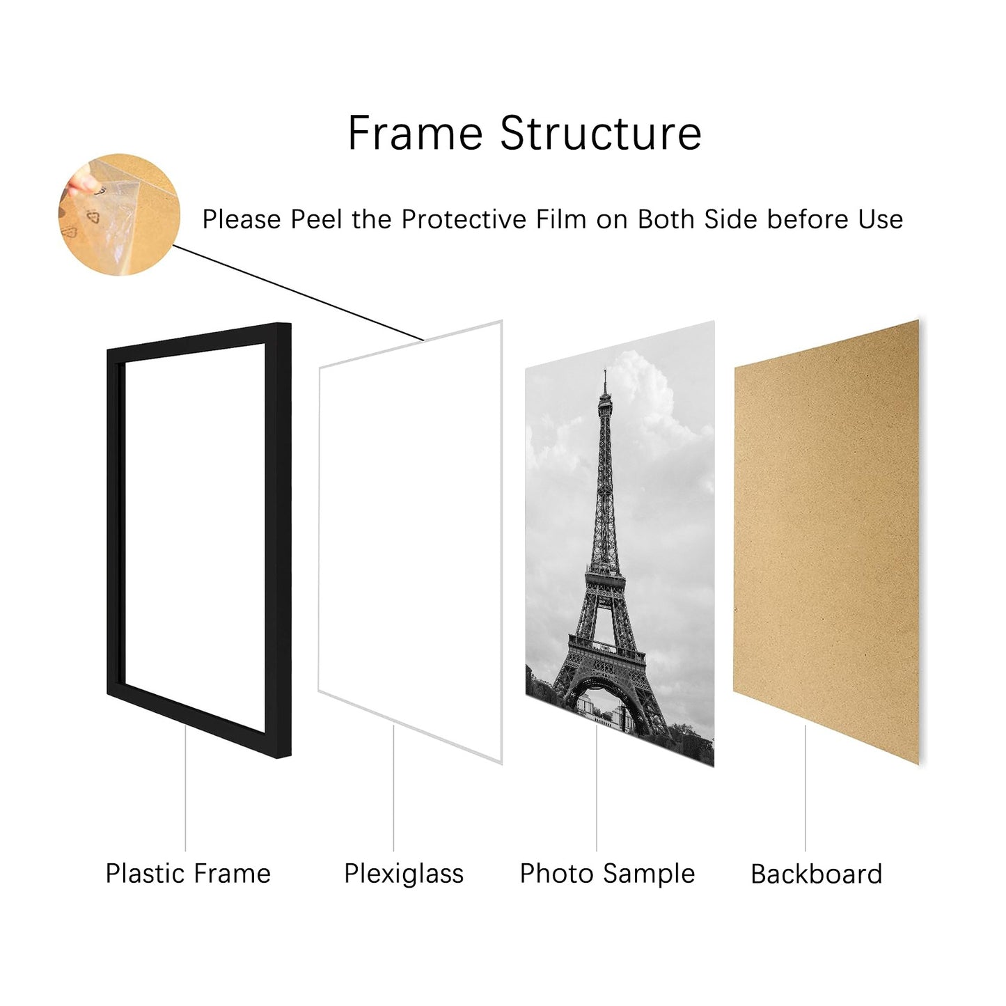Picture Frame 3 Units 11"x14" / 8"x10" / 5"x7", Black