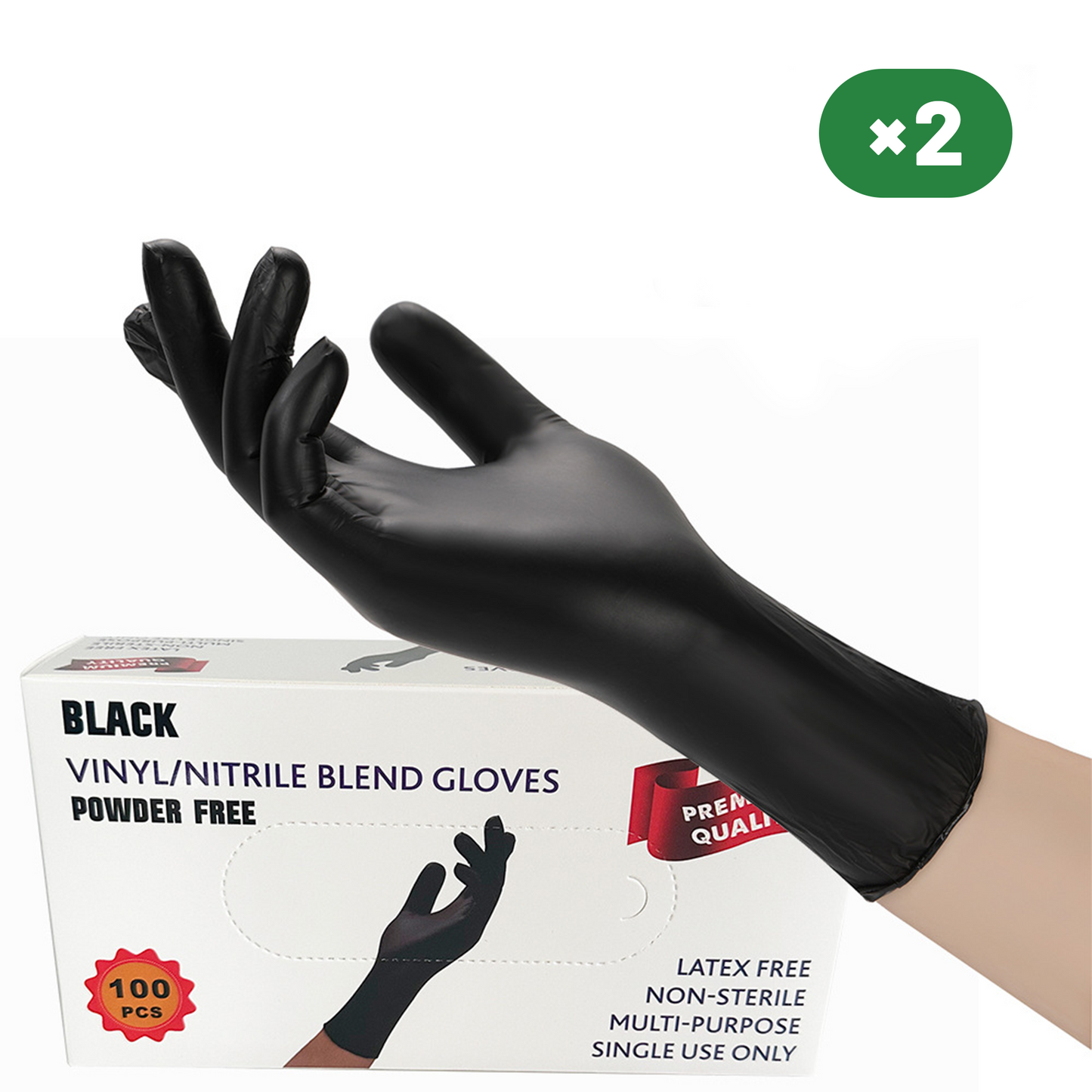 Disposable Nitrile Gloves 2 Pack / Each Pack 100 Units XL / L /M, Black