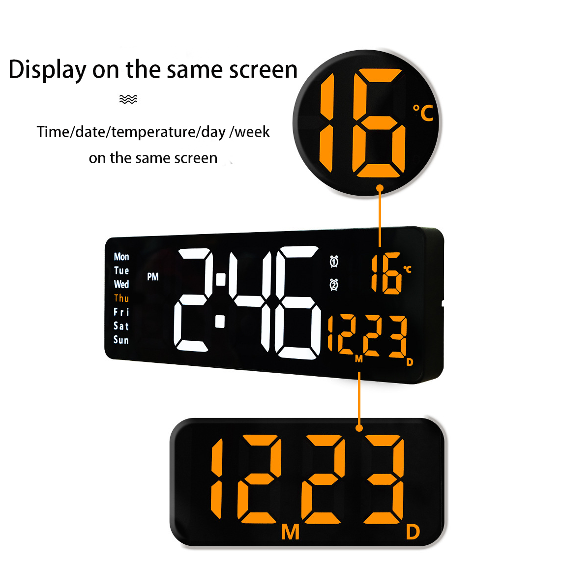 Large Digital Wall Clock with Remote Control 16 Inch (2 Color Options)