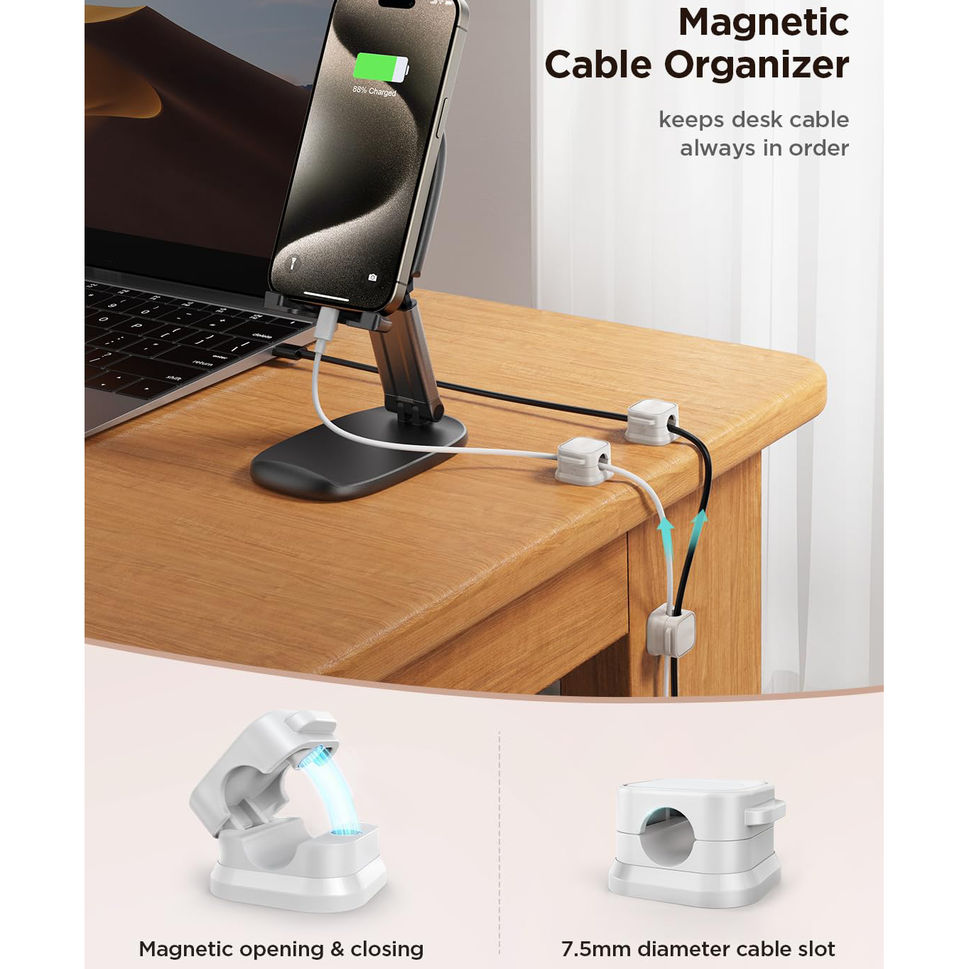 Magnetic Cable Clips 24 Units (2 Color Options)