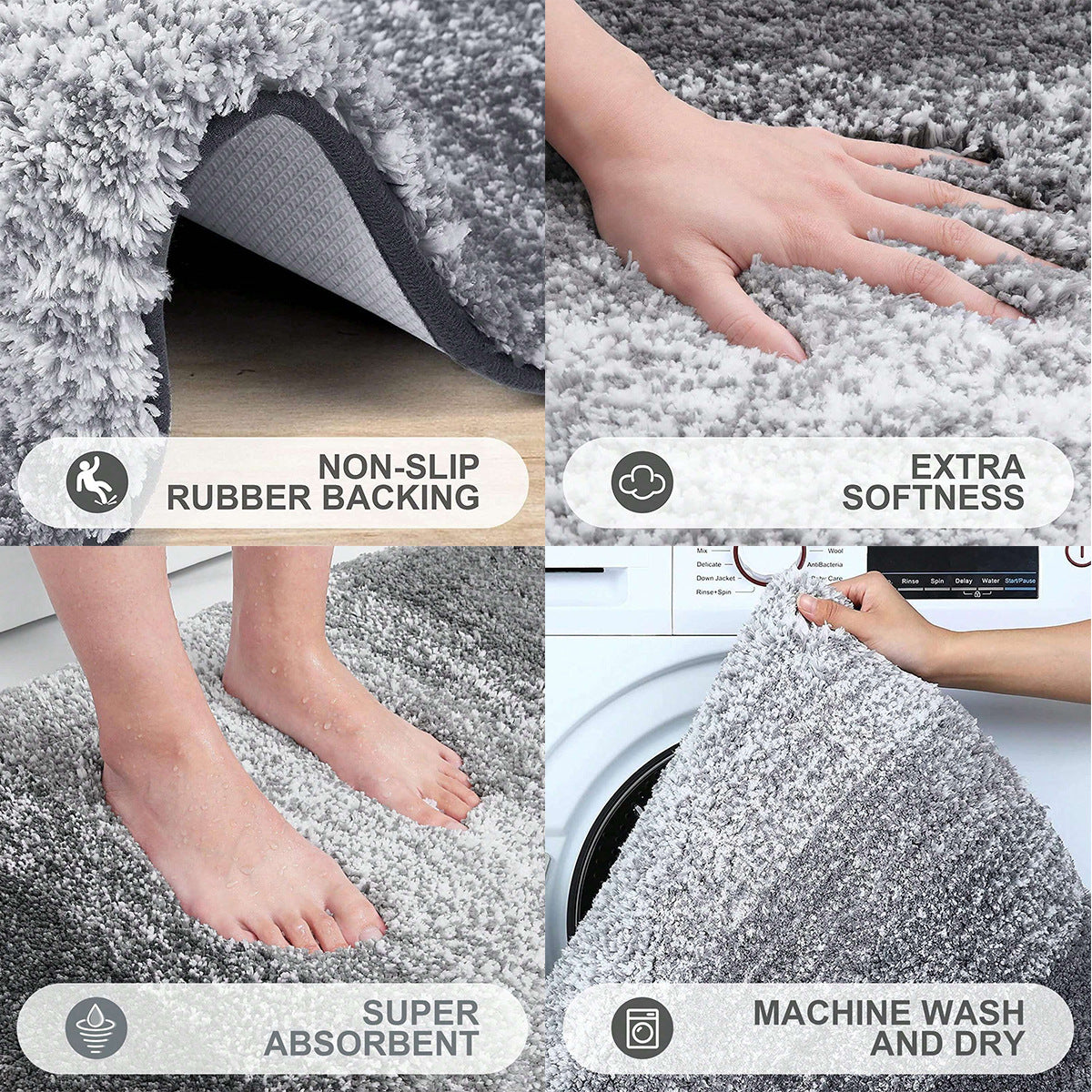 Super Soft Shaggy Bathroom Rugs 24"x16" / 30"x20", Gray