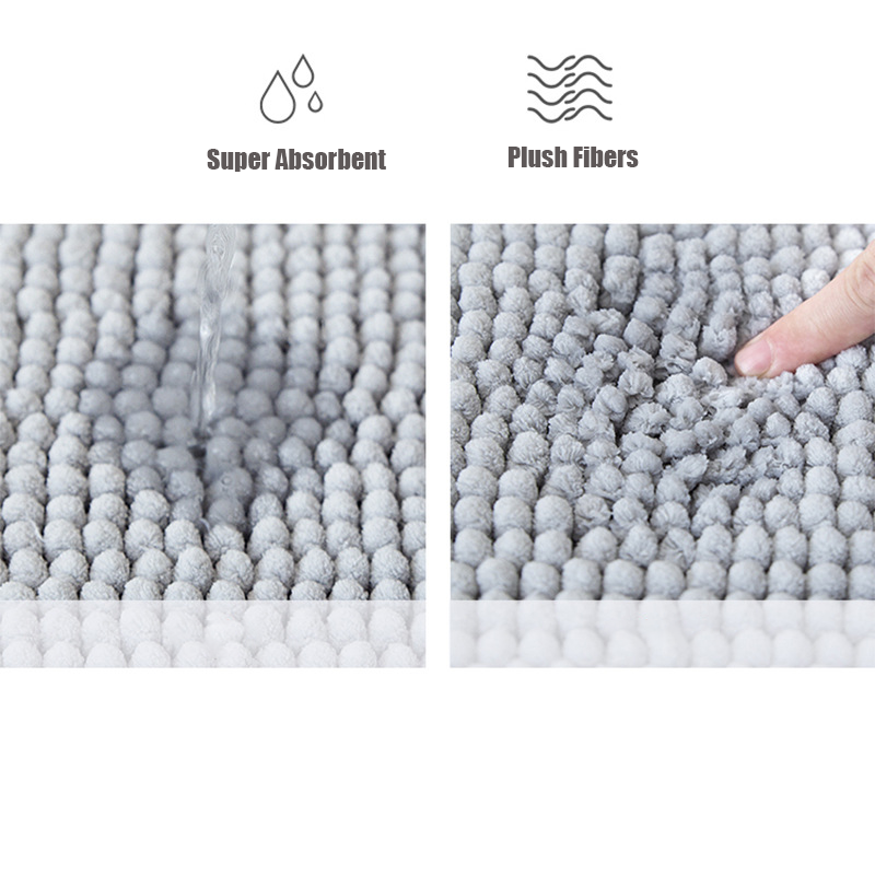 Chenille Bath Mat 20x32 Inches / 16x24 Inches, Grey