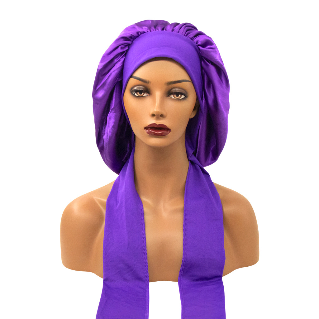 3-Piece Large Satin Bonnet with Tie Band (leather pink, purple, black)