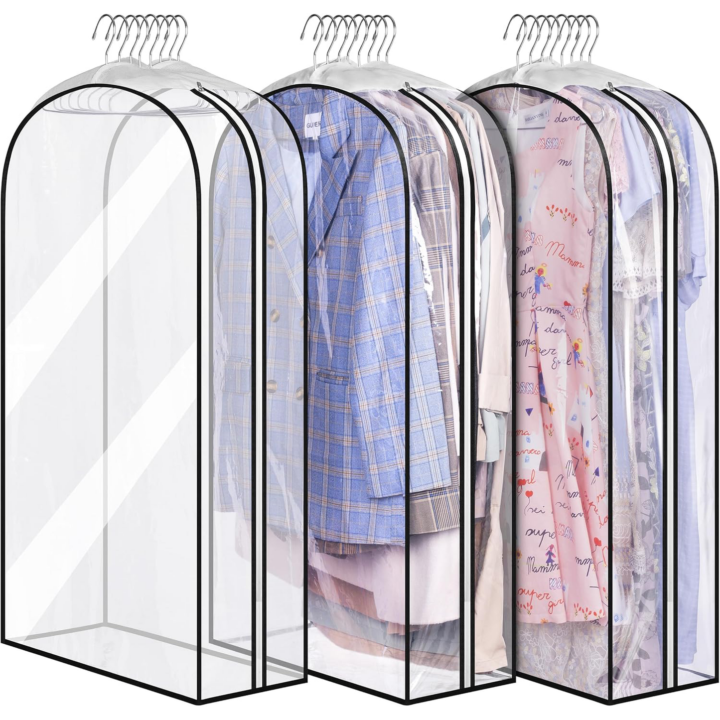 Clear Garment Bags for Hanging Clothes 3 Units 60x102x25.5cm