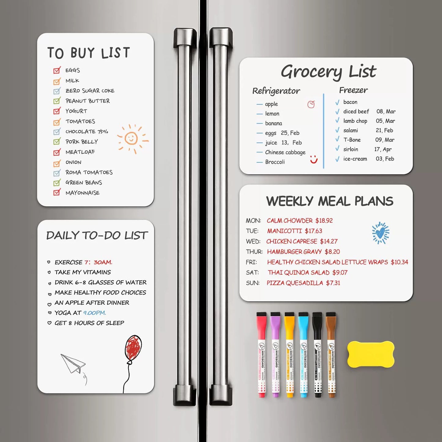 4-Piece Magnetic Dry Erase Board Sheet for Fridge