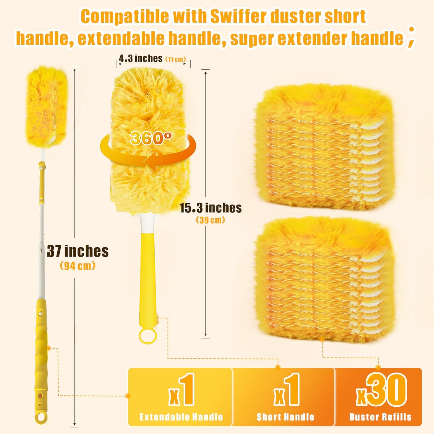 Dusters Refill for Cleaning 30 Units with Short Handle / Long Handle