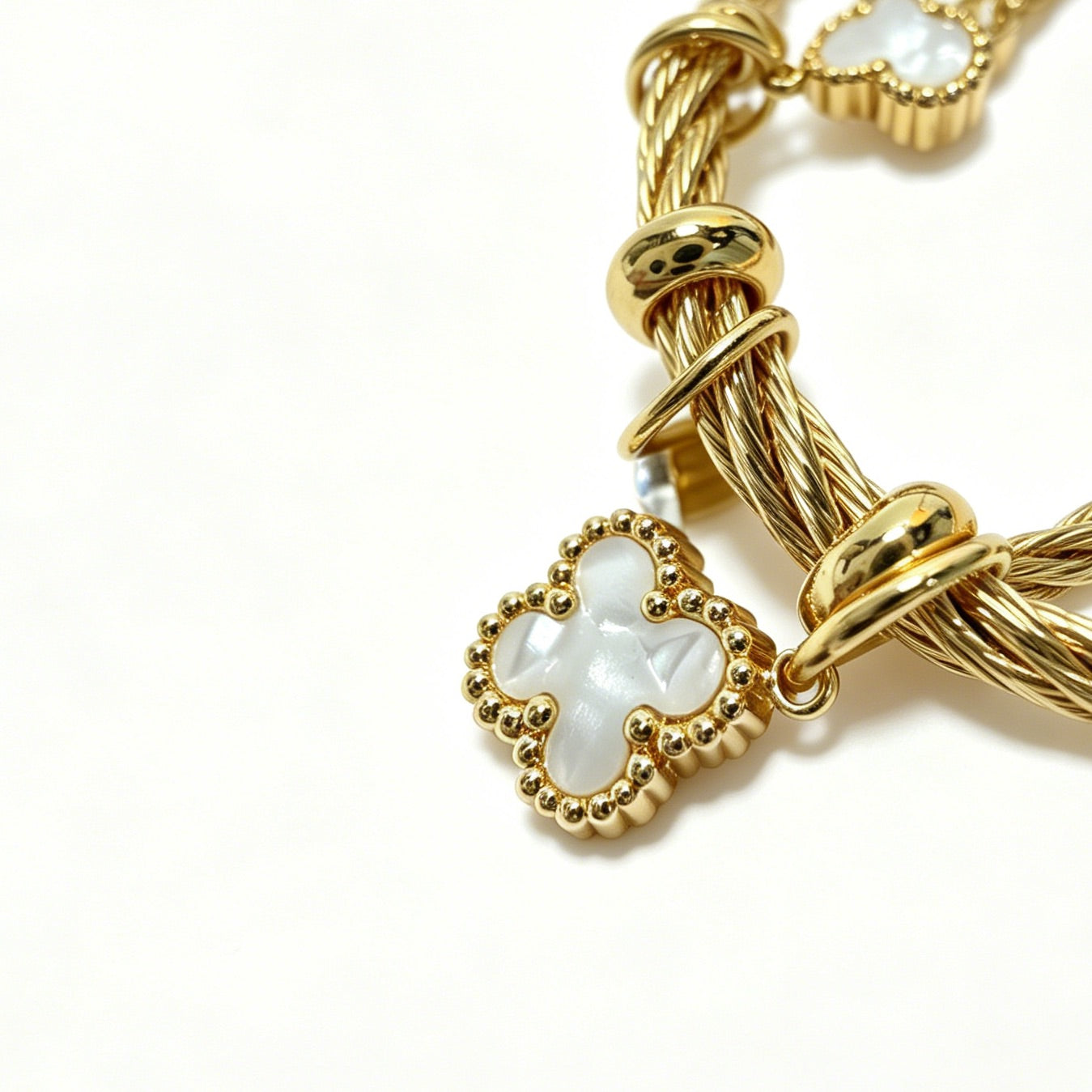 Gold-Tone Bracelet with White Clover Charms