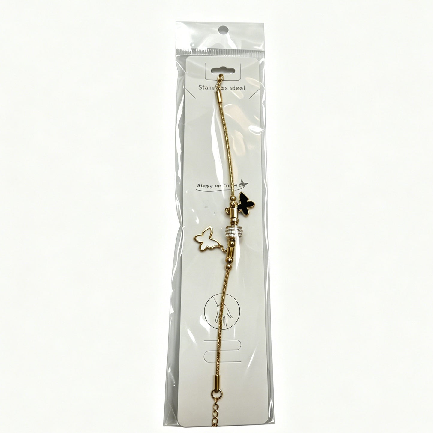 Gold-Tone Bracelet with Black & White Butterfly Charms