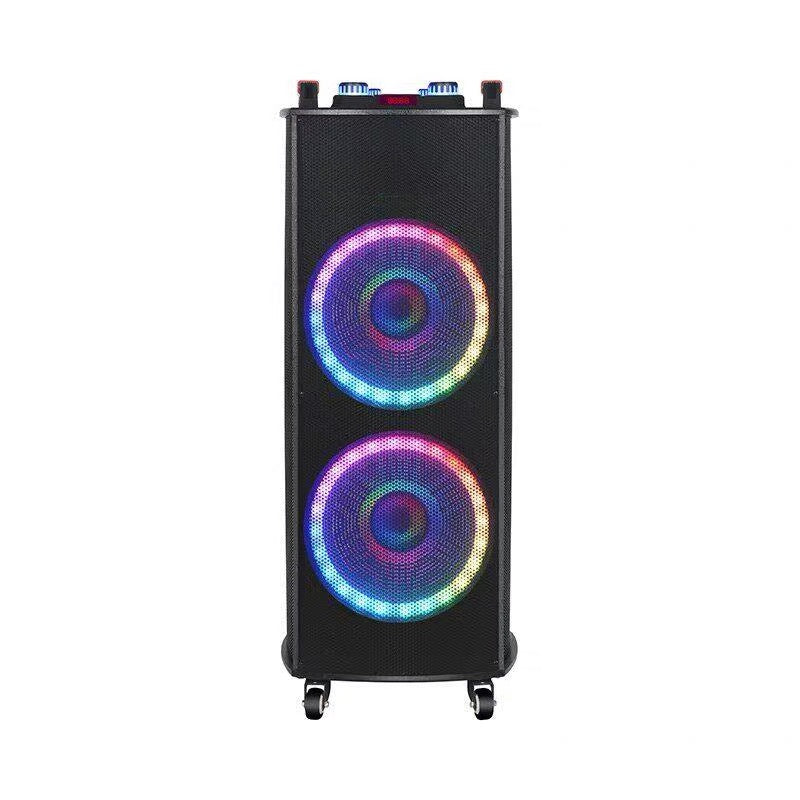 Dual 12" Portable Party Speaker with Wireless Mics & RGB Lights