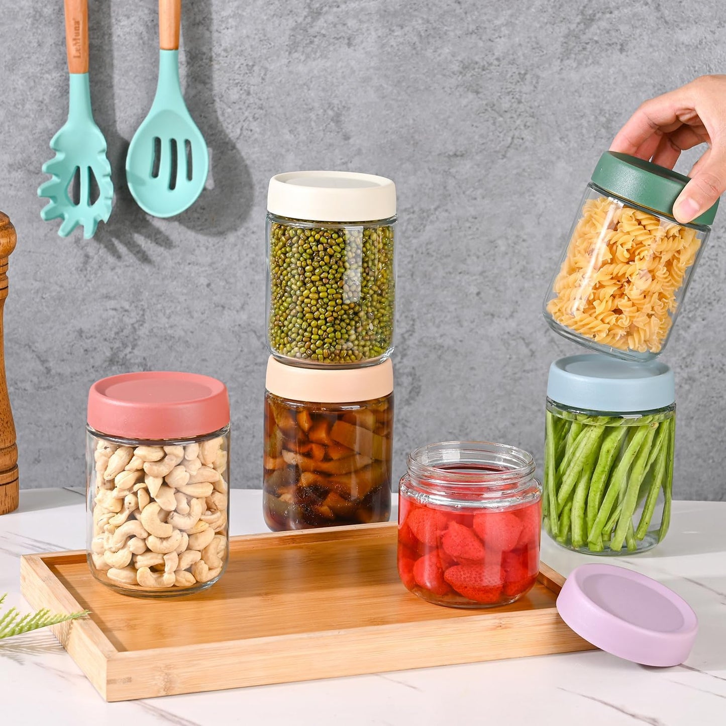 16 oz Glass Jars with Airtight Lids, 6 Pack