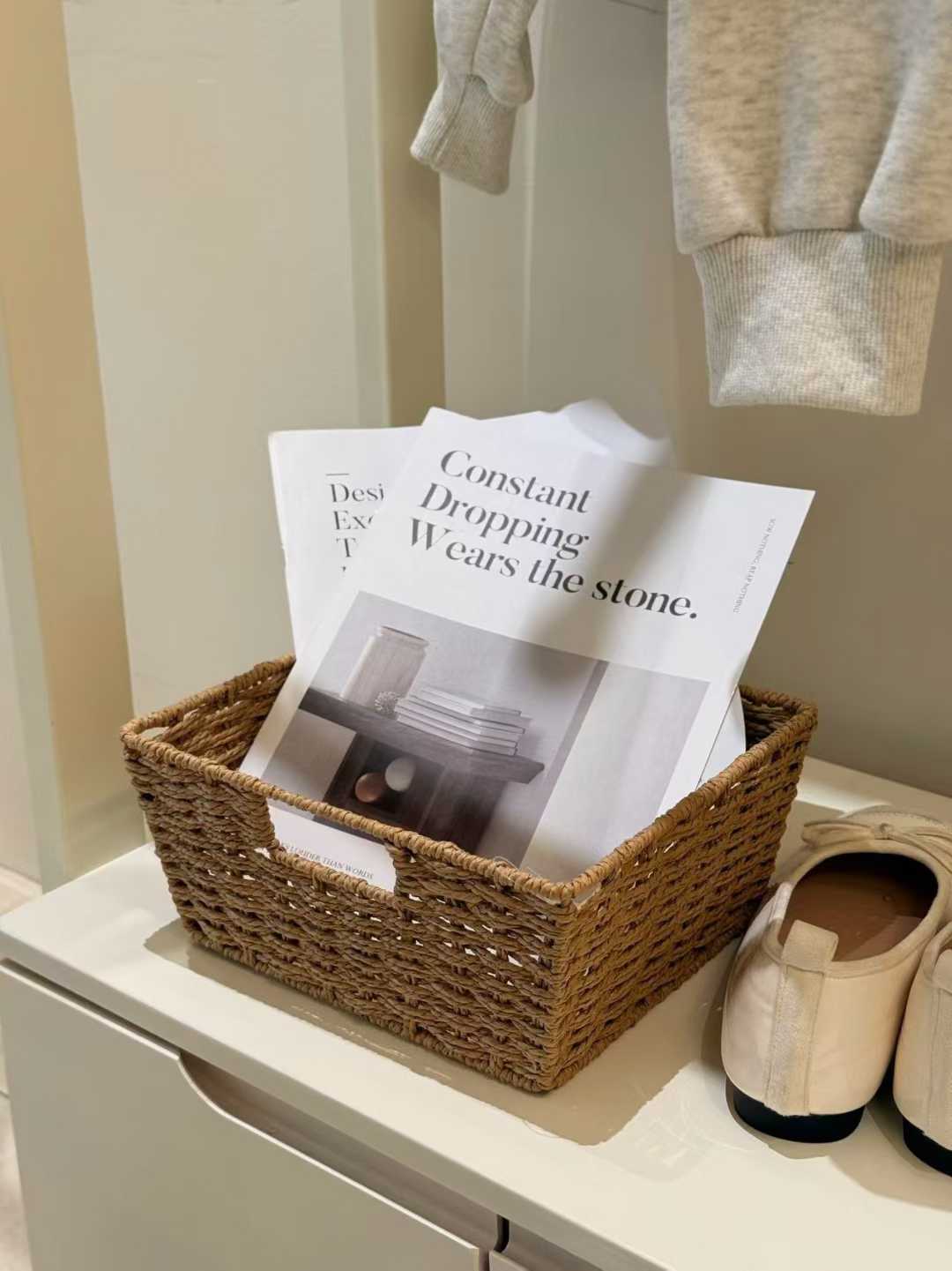 4pcs Woven Wicker Storage Baskets with Built-in Carry Handles